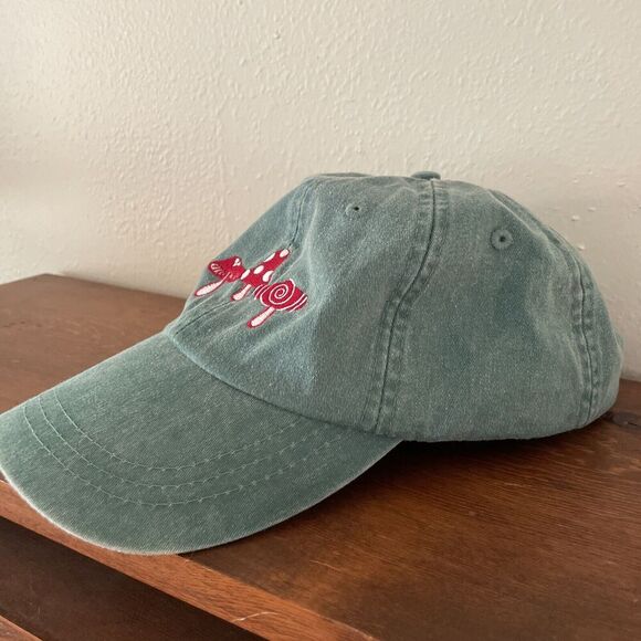 Shroom Mushrooms Hat ADAMS Green Cap Women's 90s Style Distressed Patches - Picture 3 of 11